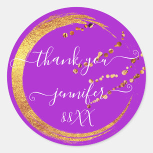 Sticker Rond Remerciement Date Mariage 16ème Fuschia Rose Or