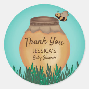 Sticker Rond Remerciement de Baby Shower Bumblebee jaune sarcel