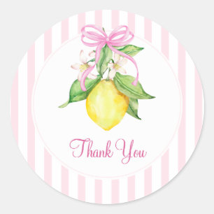 Sticker Rond Remerciement de Baby Shower Coquette Lemon Pink