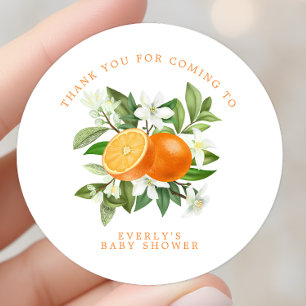 Sticker Rond Remerciement de Baby Shower pour une petite Orange