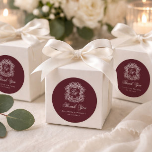 Sticker Rond Remerciement de blason de mariage à monogramme de 