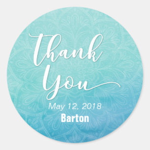 Sticker Rond Remerciement de célébration de mariage Mandala Ble