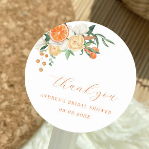Sticker Rond Remerciement de Fête de Mariage Floral Citrus Oran
