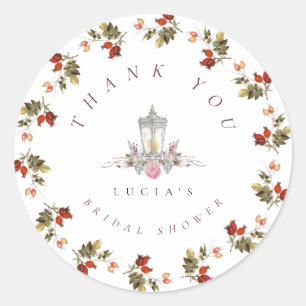Sticker Rond Remerciement de Fête de Mariage Rustique Fleurs Ro