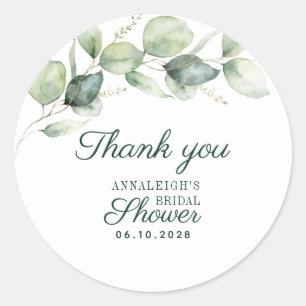 Sticker Rond Remerciement de Fiançailles avec Motif d'Eucalyptu