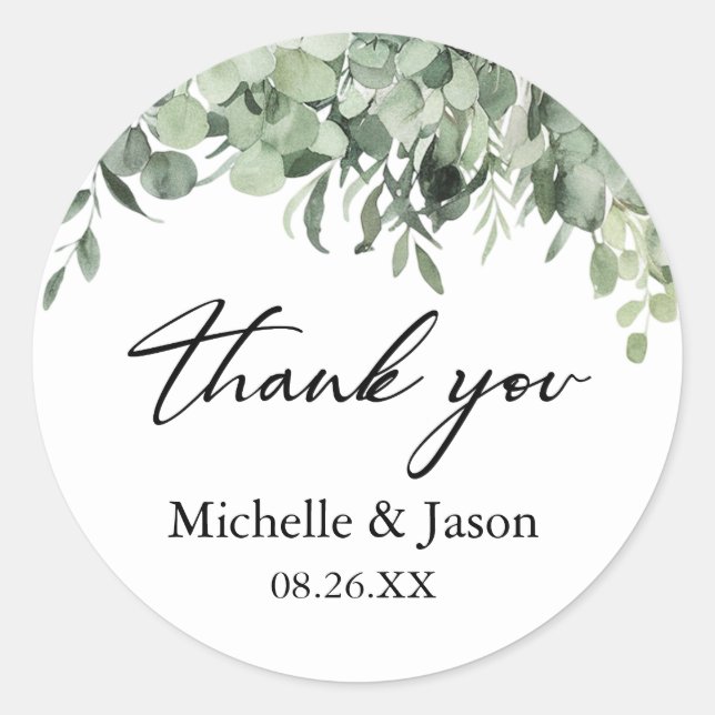 Sticker Rond Remerciement de mariage à la verdure d'eucalyptus  (Devant)