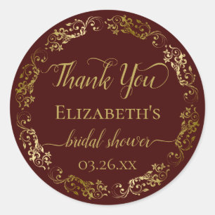 Sticker Rond Remerciement de Mariage Auburn Brun et Or