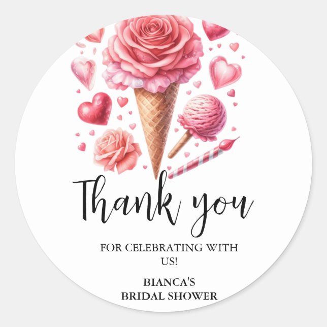 Sticker Rond Remerciement de mariage avec glace à l'eau (Devant)