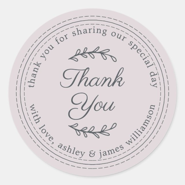Sticker Rond Remerciement de mariage chic écriture rustique pas (Devant)