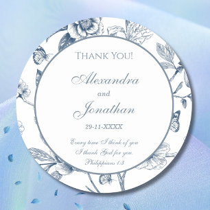 Sticker Rond Remerciement de mariage chrétien bleu en Chinoiser