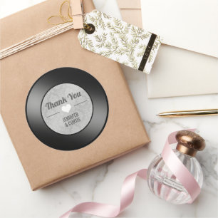 Sticker Rond Remerciement de mariage disque vinyle rétro