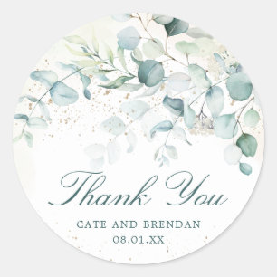 Sticker Rond Remerciement de mariage élégant à la verdure d'euc