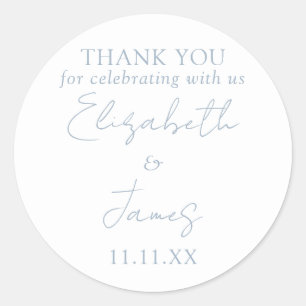 Sticker Rond Remerciement de mariage élégant écriture Dusty Blu