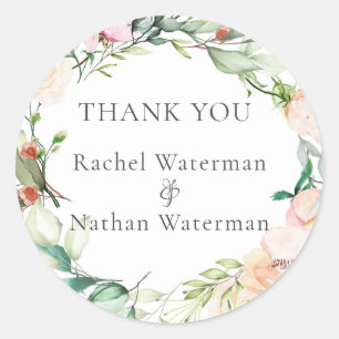 Sticker Rond Remerciement de mariage floral à l'aquarelle
