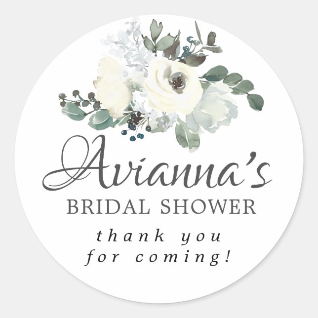 Sticker Rond Remerciement de mariage floral blanc Eucalyptus  (Devant)