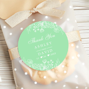 Sticker Rond Remerciement de mariage floral blanc moderne Neo M