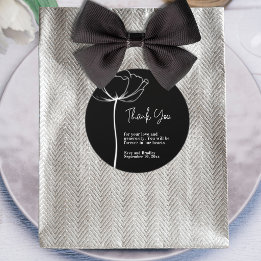 Sticker Rond Remerciement de mariage floral blanc sur fond noir