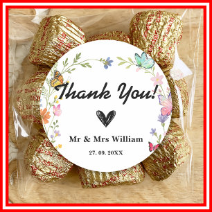 Sticker Rond Remerciement de mariage Floral Boho Fleur Sauvage