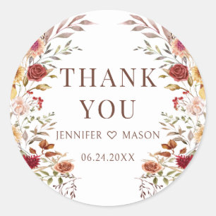 Sticker Rond Remerciement de mariage floral d'automne bohème
