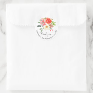 Sticker Rond Remerciement de mariage floral d'été aquarelle