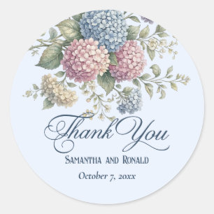 Sticker Rond Remerciement de mariage floral Hydrangea Bleu Pous