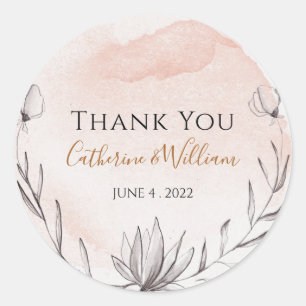 Sticker Rond Remerciement de mariage floral pêche rose