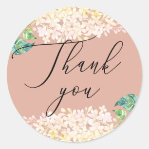 Sticker Rond Remerciement de mariage floral rose aquarelle élég