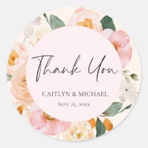 Sticker Rond Remerciement de mariage floral rose moderne