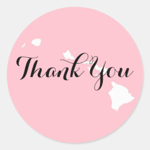 Sticker Rond Remerciement de mariage Hawaï Rose Blanc et Noir