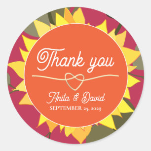 Sticker Rond Remerciement de mariage orange rétro moderne