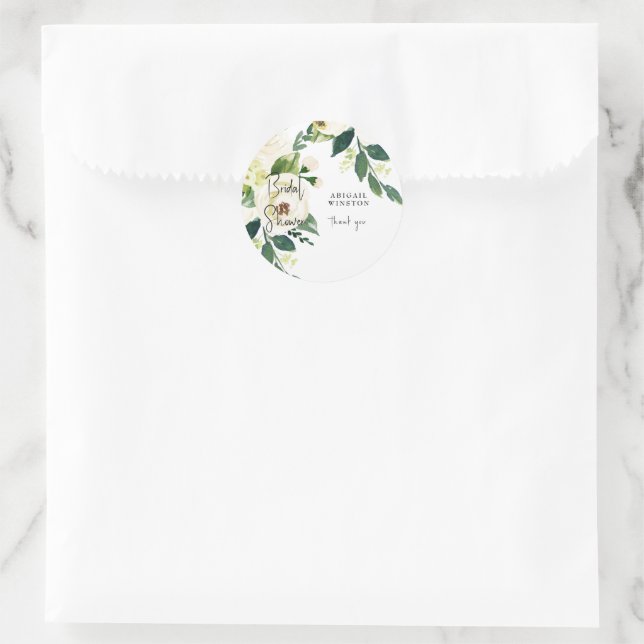Sticker Rond Remerciement de Réception de Mariage Floral Blanc (Sac)