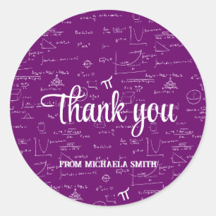 Sticker Rond Remerciement de remise de diplôme de maths violet