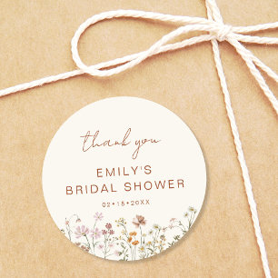 Sticker Rond Remerciement Élégant Fleurs Sauvages pour Baby Sho