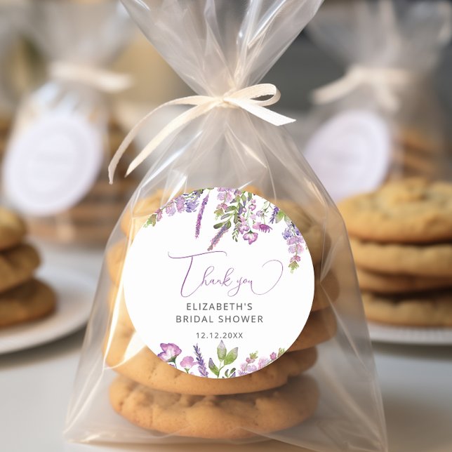 Sticker Rond Remerciement élégant violet lavande pour la douche (Créateur téléchargé)