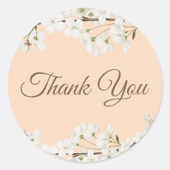Sticker Rond Remerciement en écriture dorée de Fleur Blanche (Devant)