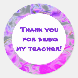 Sticker Rond Remerciement Enseignant Rose Violet Tie-Dye Appréc