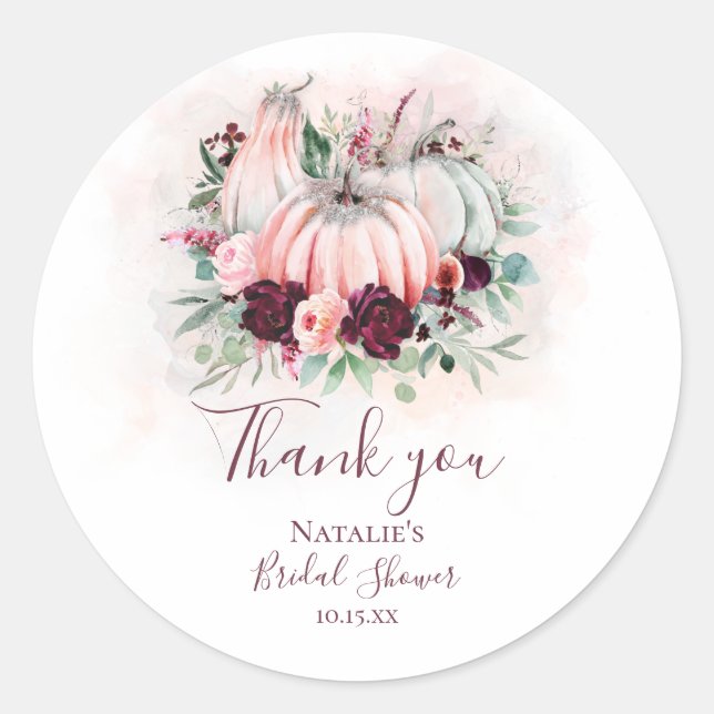 Sticker Rond Remerciement Fleurs Rose et Bourgeon de Citrouille (Devant)