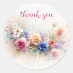 Sticker Rond Remerciement Floral Aquarelle Moderne Élégant Pers