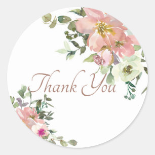 Sticker Rond Remerciement floral aquarelle rose et coquille d'o