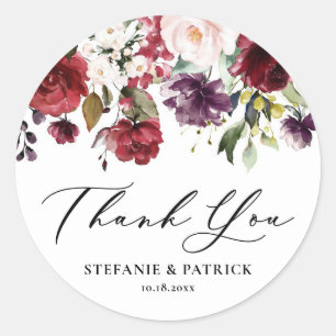 Sticker Rond Remerciement floral aquarelle rouge et violet