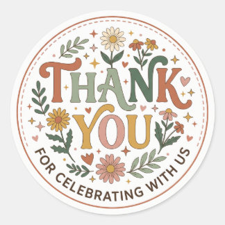 Sticker Rond Remerciement Floral Boho Pour Célébrer Avec Nous