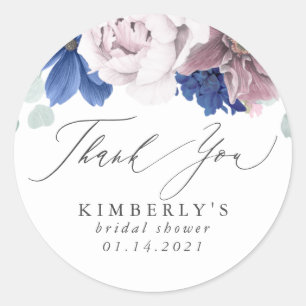 Sticker Rond Remerciement floral mauve et bleu marine