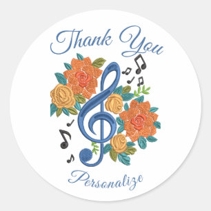 Sticker Rond Remerciement Floral Musical Création Personnalisée