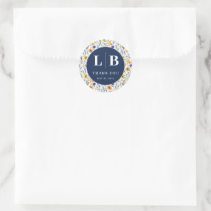 Sticker Rond Remerciement Floral Navy Joyeux