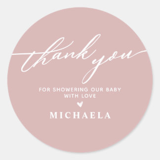 Sticker Rond Remerciement manuscrit élégant pour une baby showe