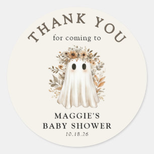 Sticker Rond Remerciement pour Baby Shower Boho Automne Fantôme
