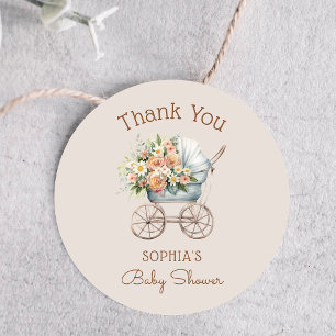 Sticker Rond Remerciement pour Baby Shower de Berceau Bébé Bohè