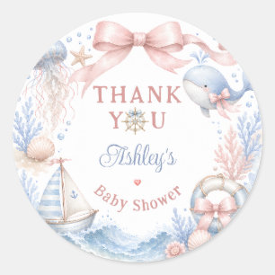 Sticker Rond Remerciement pour Baby Shower de plage côtière