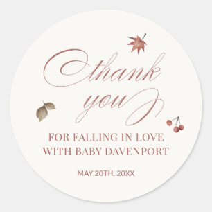 Sticker Rond Remerciement pour Baby Shower Feuillage d'Automne
