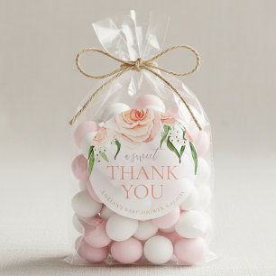 Sticker Rond Remerciement pour Baby Shower Fille Fleur Rose Ros